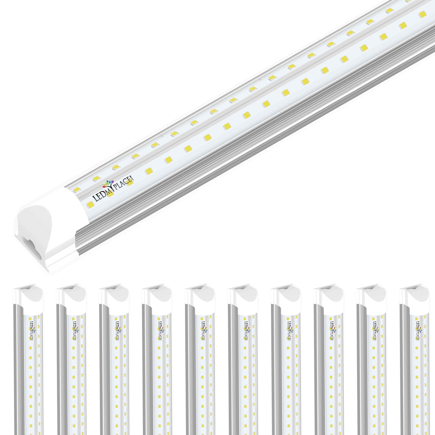 T8 8ft Integrated LED Tube Light 60W V Shape 6500K Clear, ETL Listed, Plug and Play, Linkable T8 8ft LED Bulbs for Garage, Warehouse, Shop