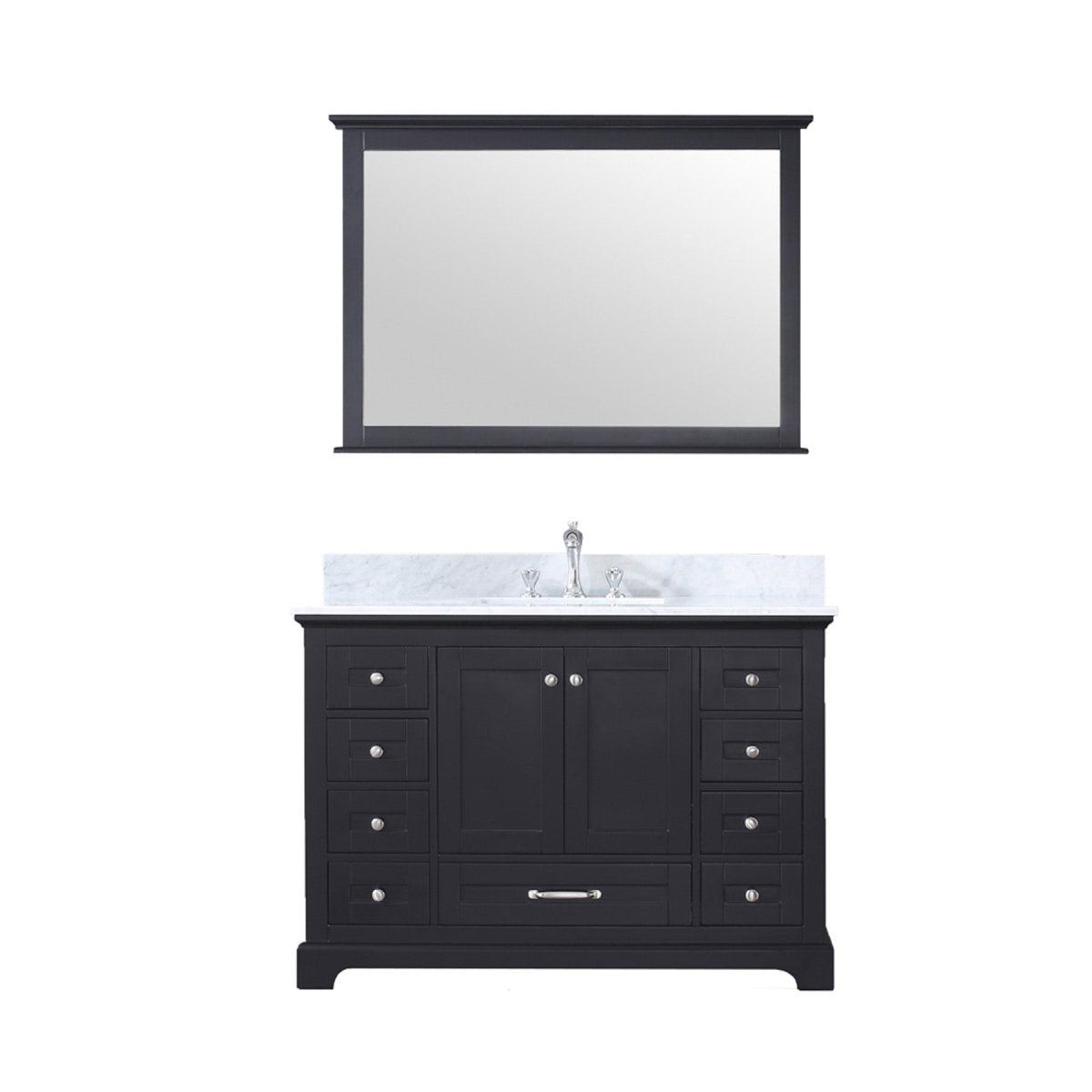Dukes 48" Espresso Single Vanity, White Carrara Marble Top, White Square Sink and 46" Mirror w/ Faucet - BUILDMYPLACE
