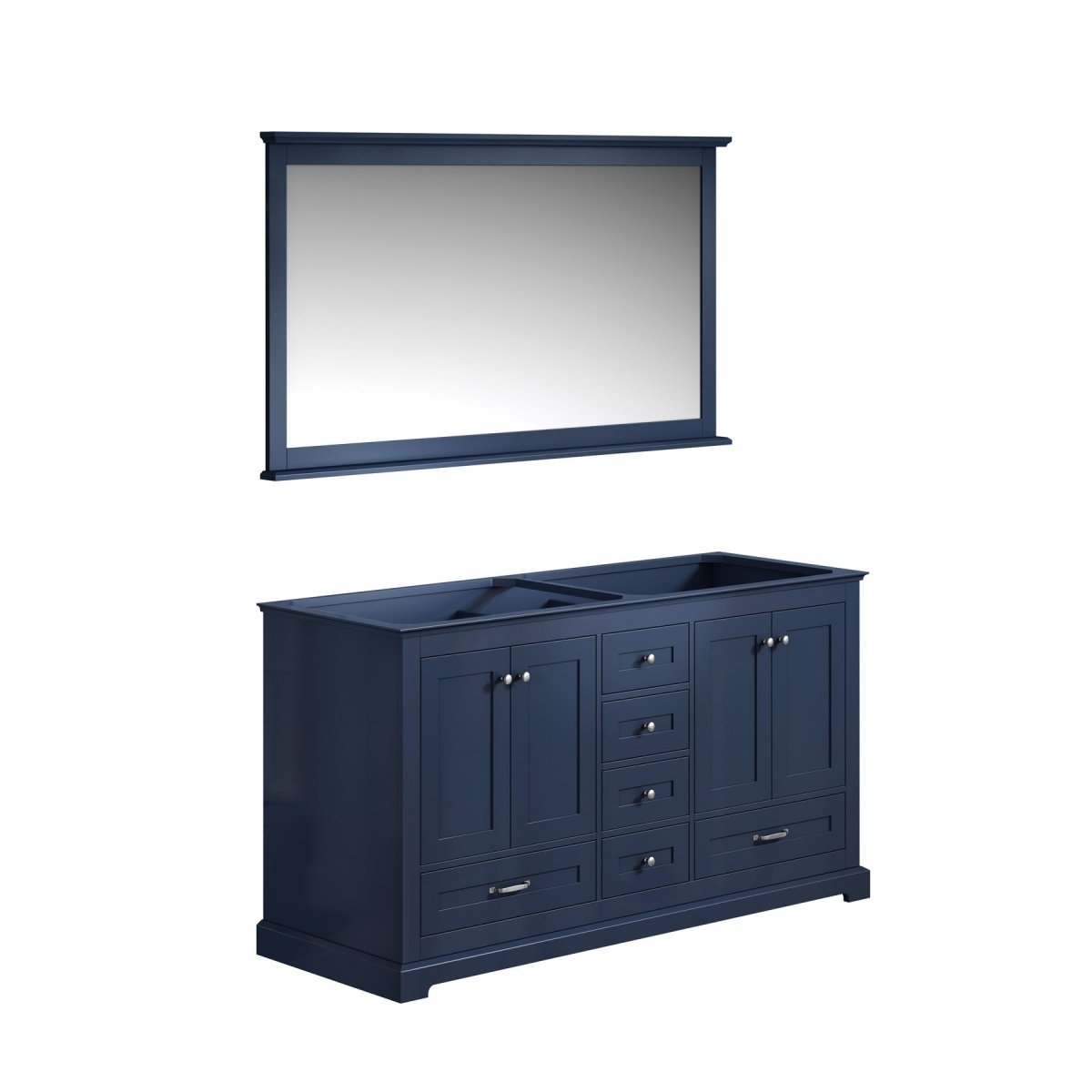 Dukes 60" Navy Blue Double Vanity, no Top and 58" Mirror - BUILDMYPLACE