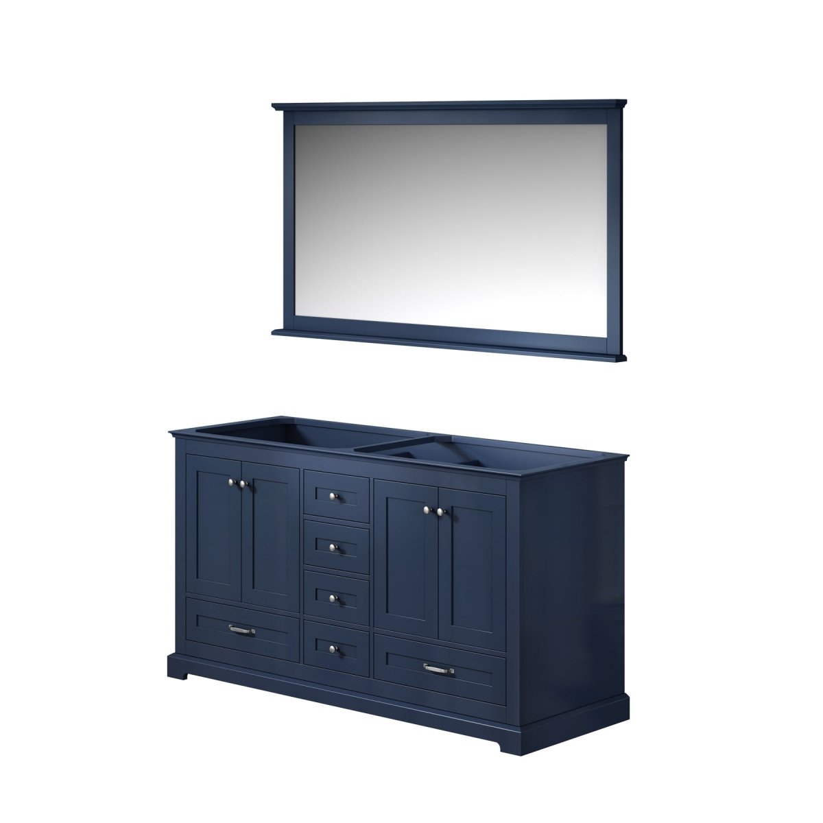 Dukes 60" Navy Blue Double Vanity, no Top and 58" Mirror - BUILDMYPLACE