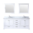 Dukes 80" White Double Vanity, White Carrara Marble Top, White Square Sinks and 30" Mirrors w/ Faucets - BUILDMYPLACE