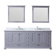 Dukes 84" Dark Grey Double Vanity, White Carrara Marble Top, White Square Sinks and 34" Mirrors w/ Faucets - BUILDMYPLACE