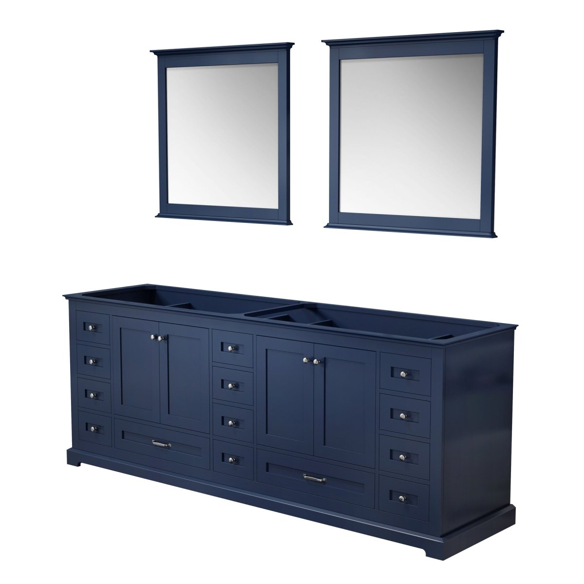 Dukes 84" Navy Blue Double Vanity, no Top and 34" Mirrors - BUILDMYPLACE