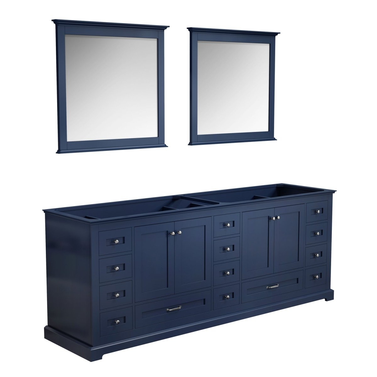 Dukes 84" Navy Blue Double Vanity, no Top and 34" Mirrors - BUILDMYPLACE