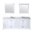 Dukes 84" White Double Vanity, White Carrara Marble Top, White Square Sinks and 34" Mirrors w/ Faucets - BUILDMYPLACE