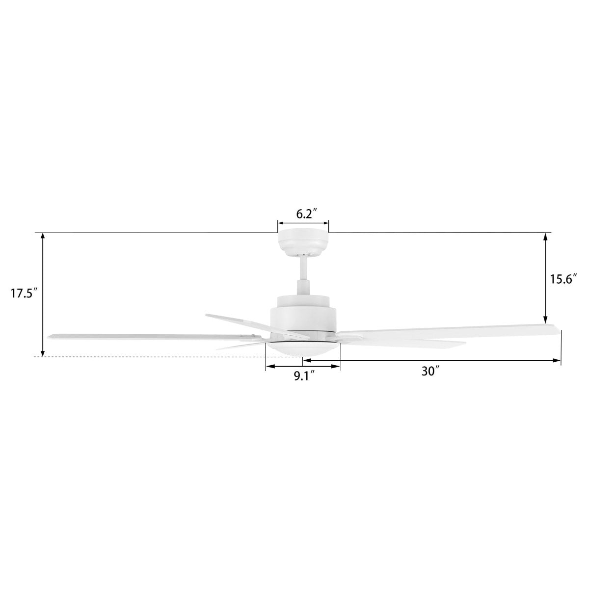 DUNKIRK 60 inch 5 - Blade No Light Ceiling Fan with Remote - LEDMyPlace