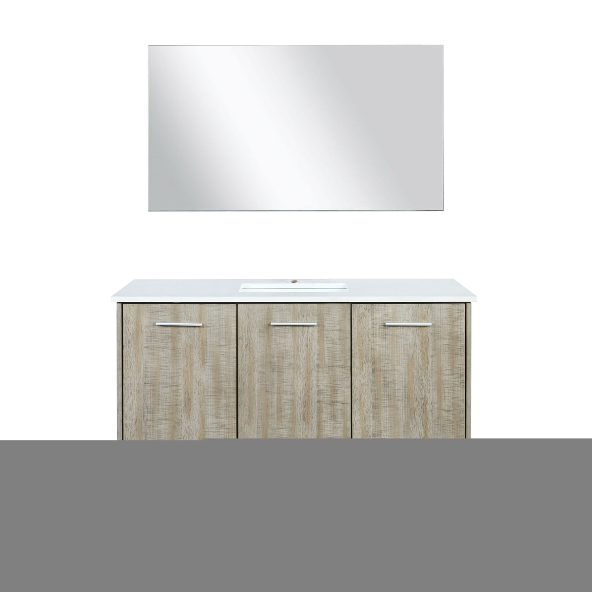 Lancy 48" Rustic Acacia Bathroom Vanity, White Quartz Top, White Square Sink, and 43" Frameless Mirror