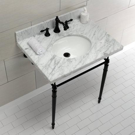 Edwardian 30" x 22" Console Sink with Brass Legs (8 - Inch, 3 Hole), Round Basin Sink - BUILDMYPLACE