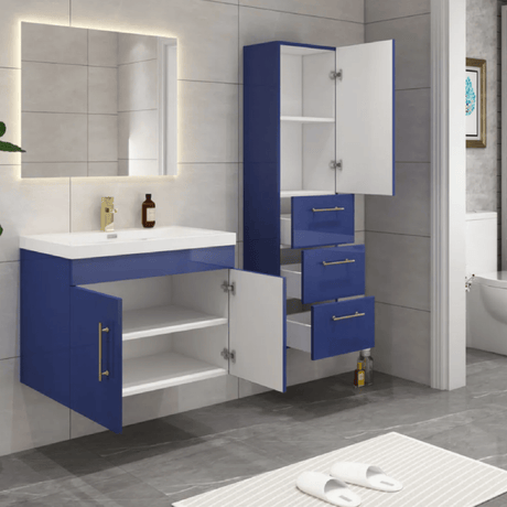 Elsa Modern Floating / Wall Mounted Bathroom Linen Side Cabinet With 1 Door and 3 Drawers - BUILDMYPLACE