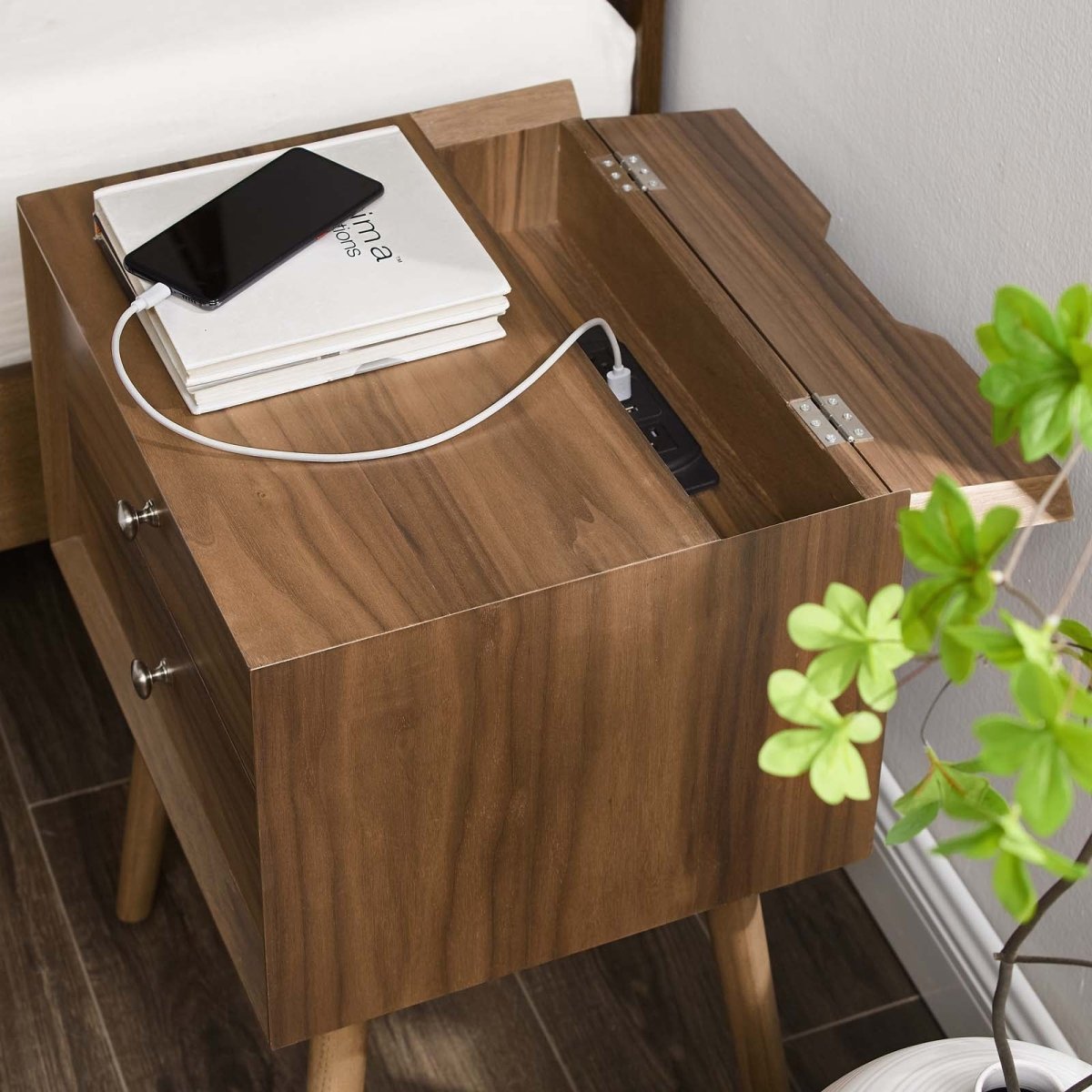 Ember Wood Nightstand With USB Ports - BUILDMYPLACE