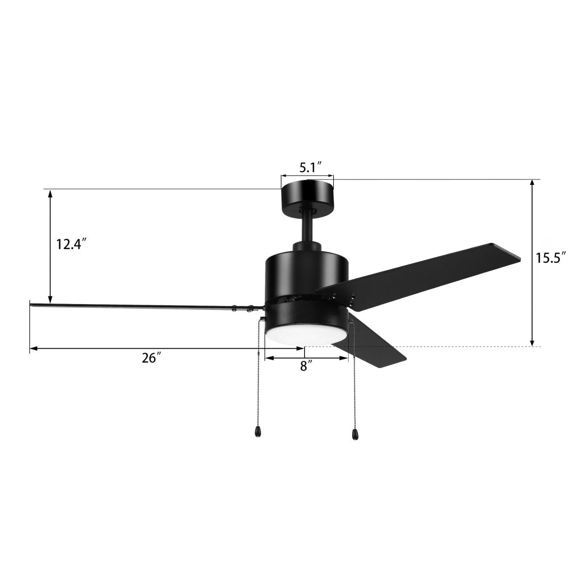 EMPIRE 52 inch 3 - Blade Ceiling Fan with LED Light & Pull Chain - LEDMyPlace