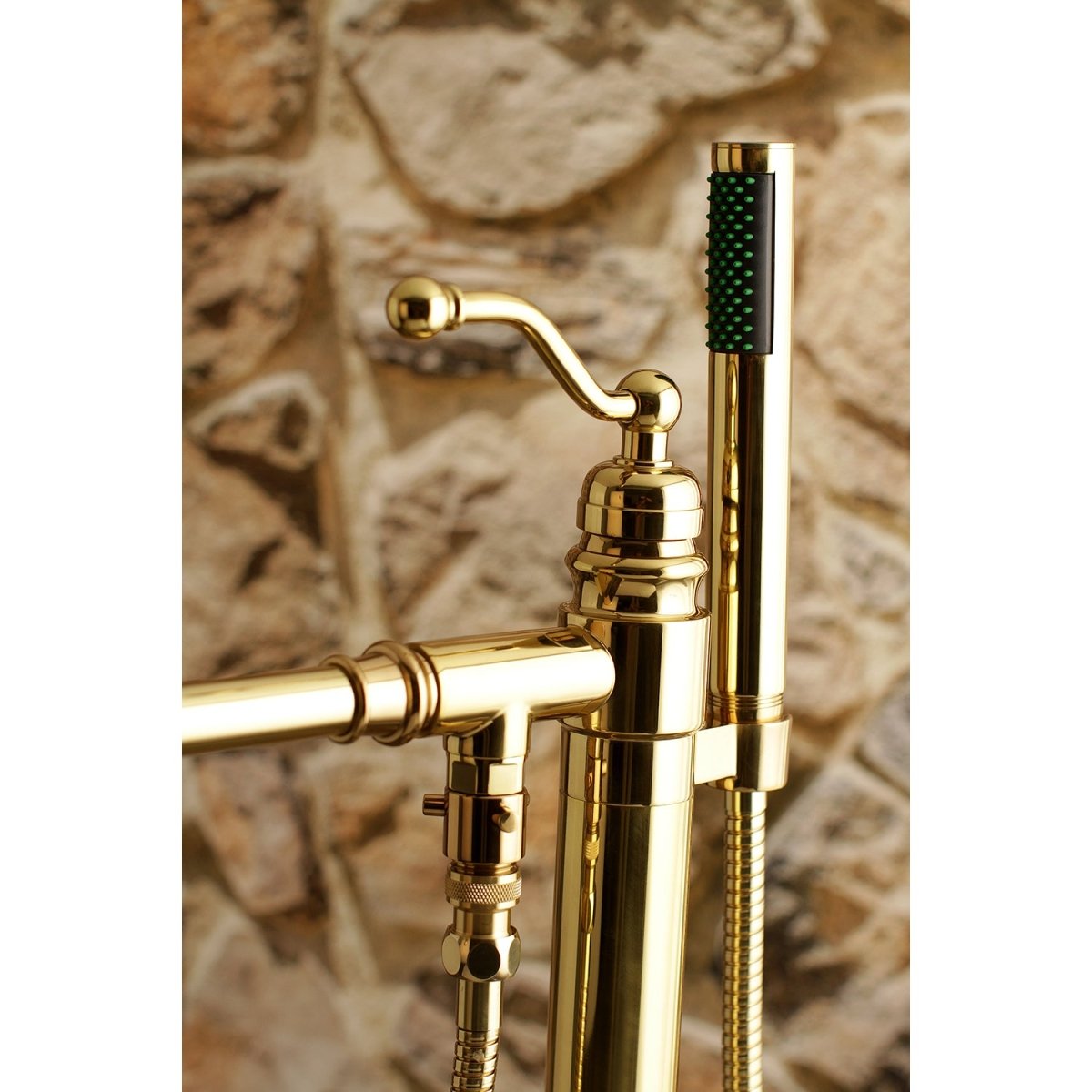 English Country Freestanding Tub Faucet With Hand Shower In 10" Spout Reach - BUILDMYPLACE