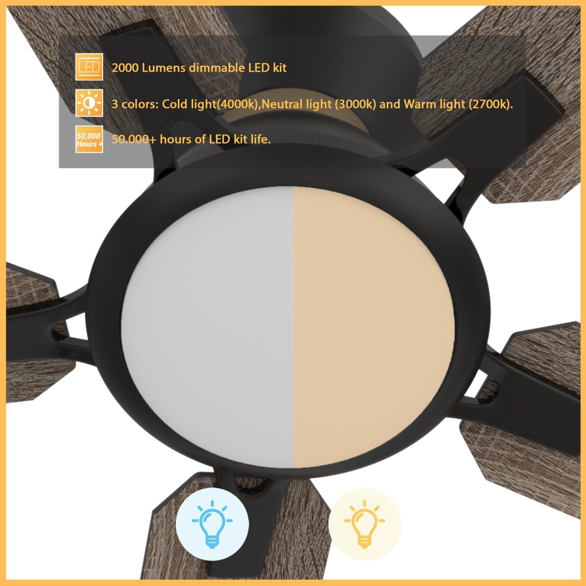 ESPEAR 52 inch Flush Mount 5 - Blade Smart Ceiling Fan with LED Light & Remote - LEDMyPlace