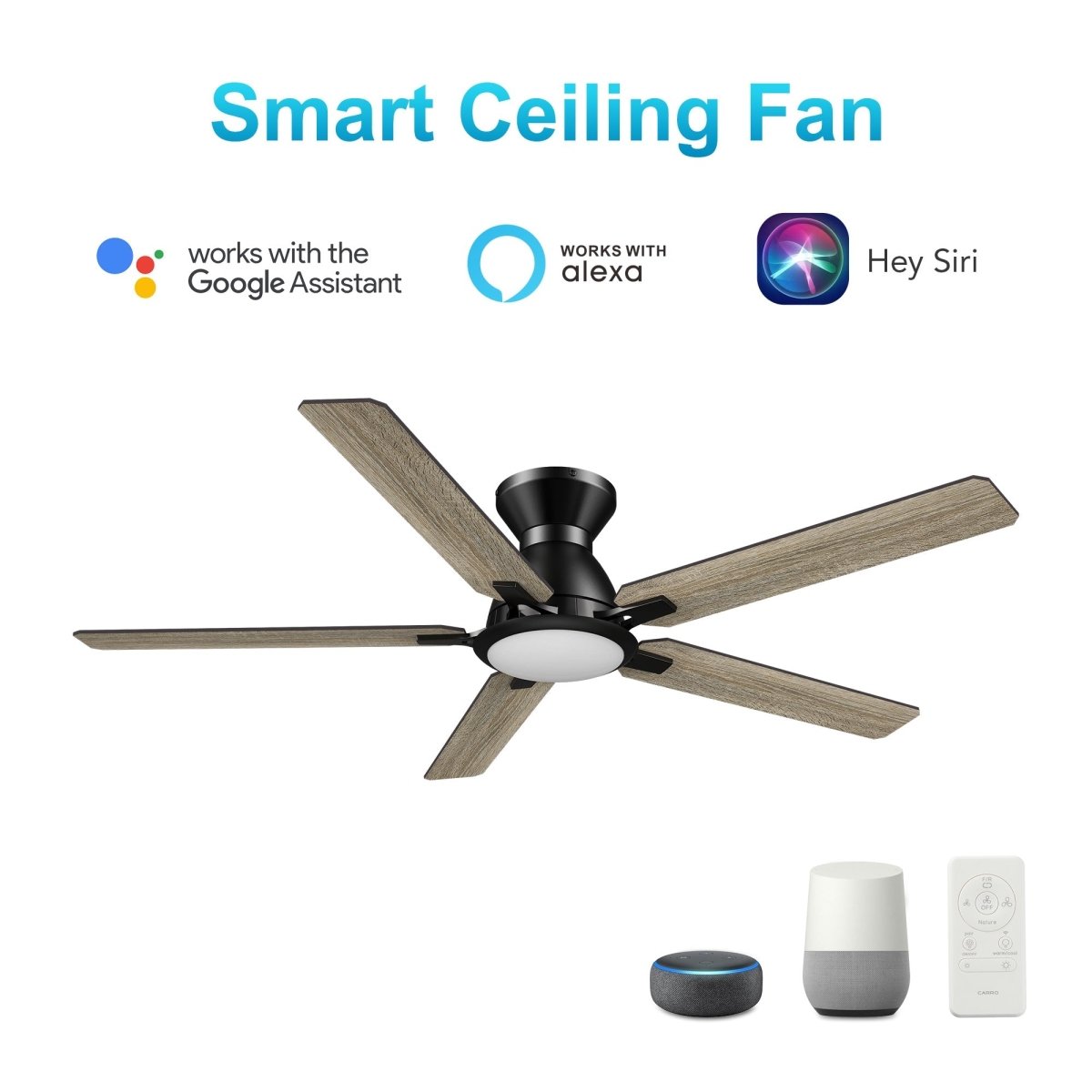 ESPEAR 52 inch Flush Mount 5 - Blade Smart Ceiling Fan with LED Light & Remote - LEDMyPlace
