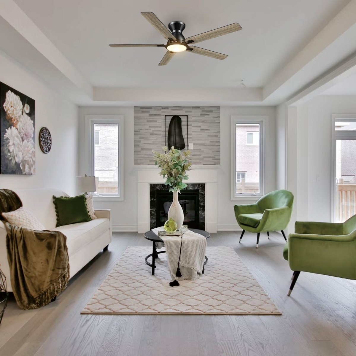 ESPEAR 52 inch Flush Mount 5 - Blade Smart Ceiling Fan with LED Light & Remote - LEDMyPlace