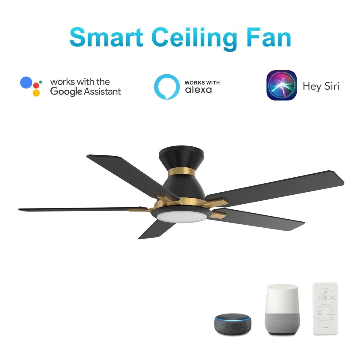 ESPEAR 52 inch Flush Mount 5 - Blade Smart Ceiling Fan with LED Light & Remote - LEDMyPlace