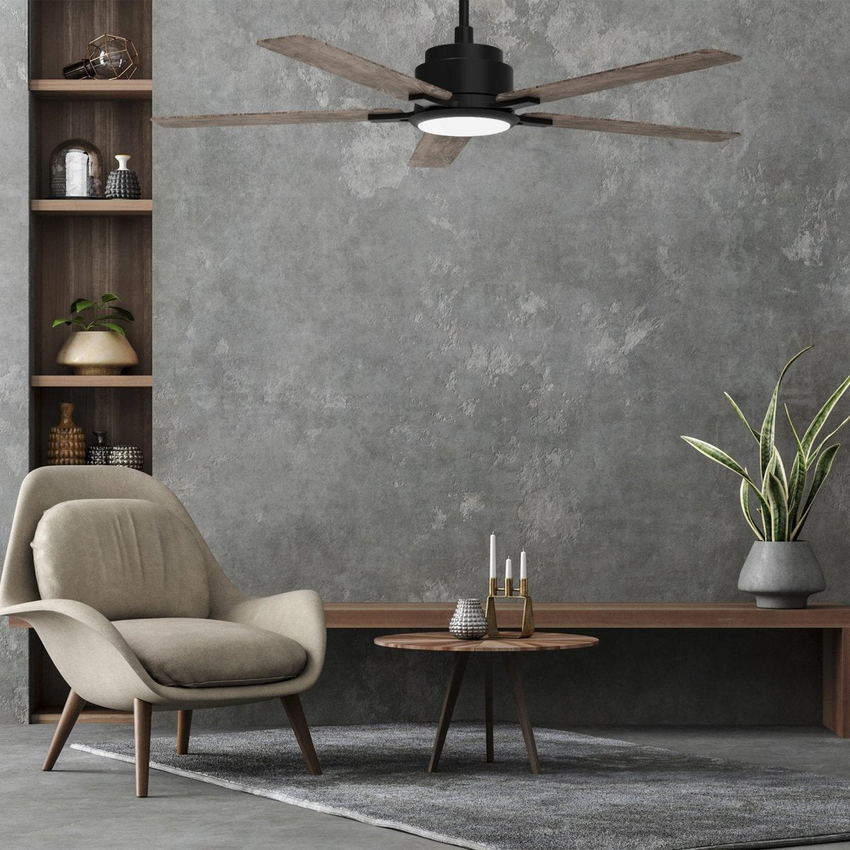 Essex 52" In. Black/ 5 Blade Smart Ceiling Fan with Dimmable LED Light Kit Works with Remote Control, Wi - Fi apps and Voice control via Google Assistant/Alexa/Siri - BUILDMYPLACE