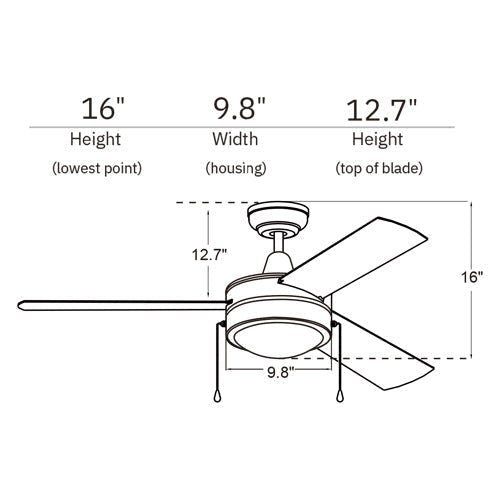 EVERETT 52 Inch 3 - Blade Ceiling Fan with LED Light & Pull Chain - LEDMyPlace