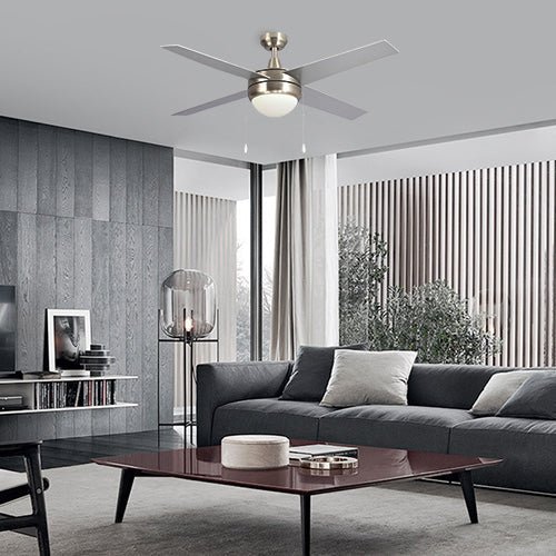 EVERETT 52 inch 4 - Blade Ceiling Fan with LED Light & Pull Chain - LEDMyPlace