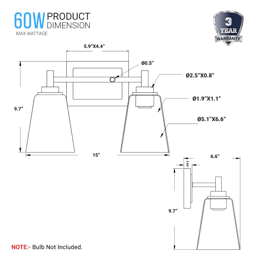 Flared Shape Bathroom Light Fixtures with Clear Glass Shade, E26 Base, UL Listed for Damp Location, Wall Mount, Bathroom Vanity Lighting - BUILDMYPLACE