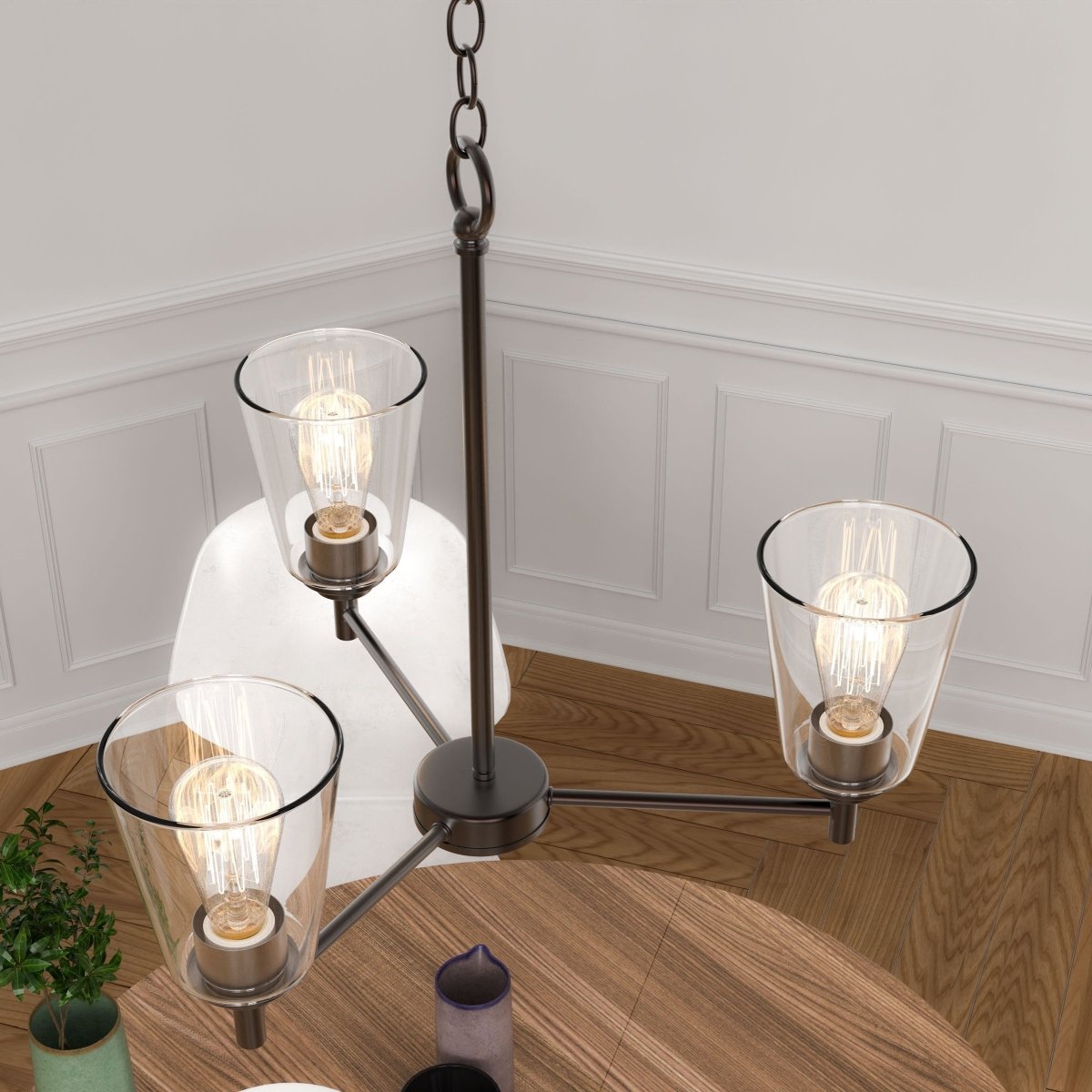 Flared Shape Chandelier Lighting Fixture with Clear Glass Shades, E26 Base, UL Listed for Damp Location, 3 Years Warranty - BUILDMYPLACE