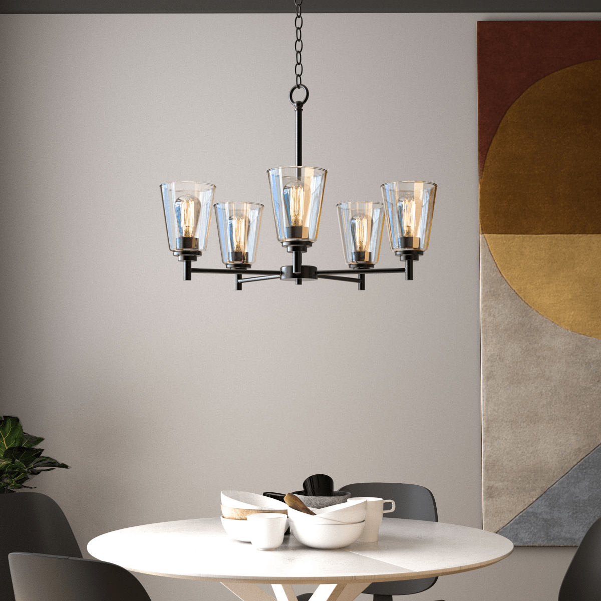 Flared Shape Chandelier Lighting Fixture with Clear Glass Shades, E26 Base, UL Listed for Damp Location, 3 Years Warranty - BUILDMYPLACE