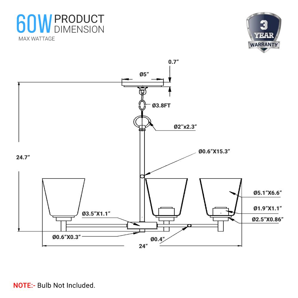 Flared Shape Chandelier Lighting Fixture with Clear Glass Shades, E26 Base, UL Listed for Damp Location, 3 Years Warranty - BUILDMYPLACE
