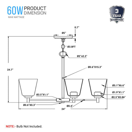 Flared Shape Chandelier Lighting Fixture with Clear Glass Shades, E26 Base, UL Listed for Damp Location, 3 Years Warranty - BUILDMYPLACE