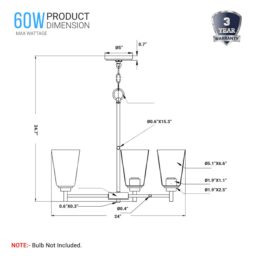 Flared Shape Chandelier Lighting Fixture with Clear Glass Shades, E26 Base, UL Listed for Damp Location, 3 Years Warranty - BUILDMYPLACE