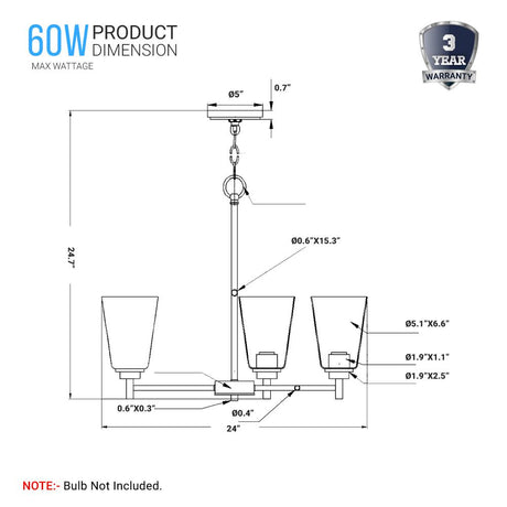 Flared Shape Chandelier Lighting Fixture with Clear Glass Shades, E26 Base, UL Listed for Damp Location, 3 Years Warranty - BUILDMYPLACE