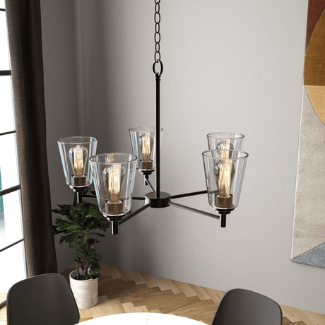 Flared Shape Chandelier Lighting Fixture with Clear Glass Shades, E26 Base, UL Listed for Damp Location, 3 Years Warranty - BUILDMYPLACE