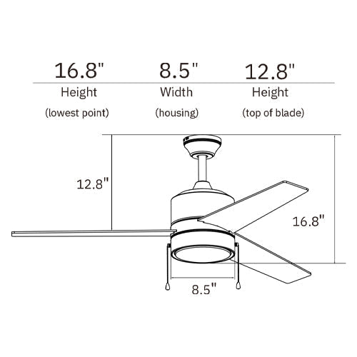 FLINT 52 inch 3 - Blade Ceiling Fan with LED Light and Pull Chain - LEDMyPlace