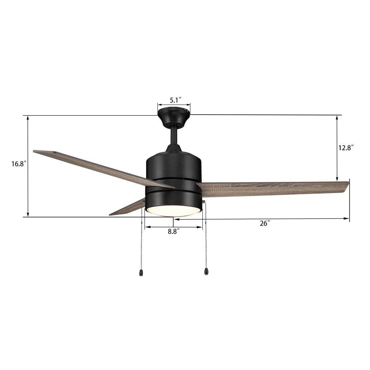 FLINT 52 inch 3 - Blade Ceiling Fan with LED Light and Pull Chain - LEDMyPlace