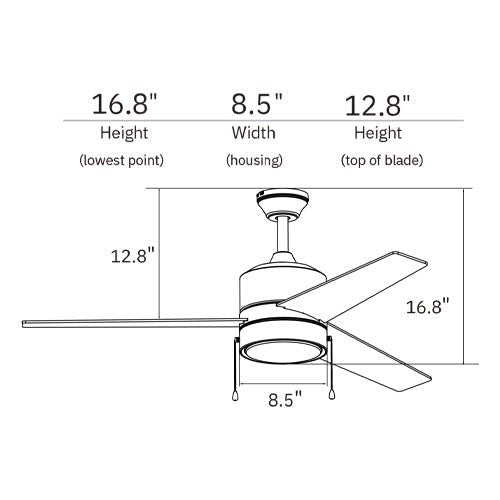 FLINT 52 inch 3 - Blade Ceiling Fan with LED Light and Pull Chain - LEDMyPlace