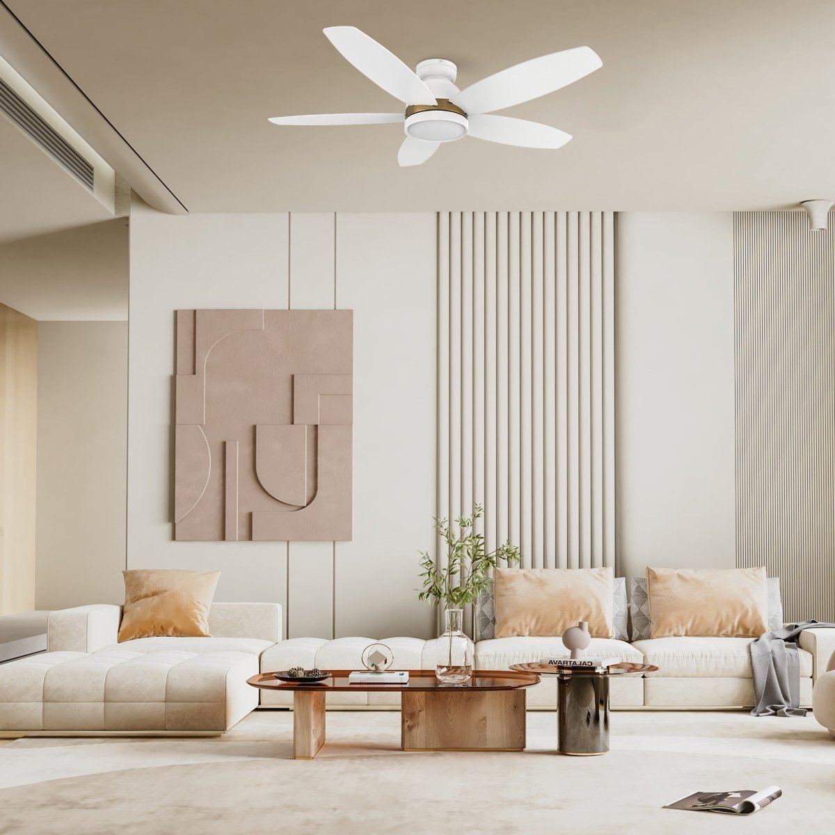 FREMONT 48 inch 5 - Blade Flush Mount Smart Ceiling Fan with LED Light & Remote - LEDMyPlace