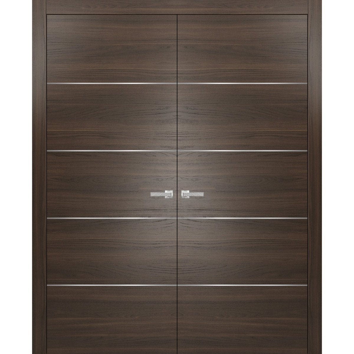French Double Interior Doors with Hardware | Planum 0020 Chocolate Ash | Panel Frame Trims | Bathroom Bedroom Interior Sturdy Door - BUILDMYPLACE