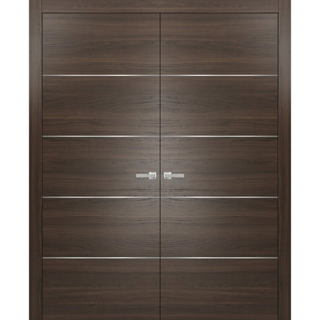 French Double Interior Doors with Hardware | Planum 0020 Chocolate Ash | Panel Frame Trims | Bathroom Bedroom Interior Sturdy Door - BUILDMYPLACE
