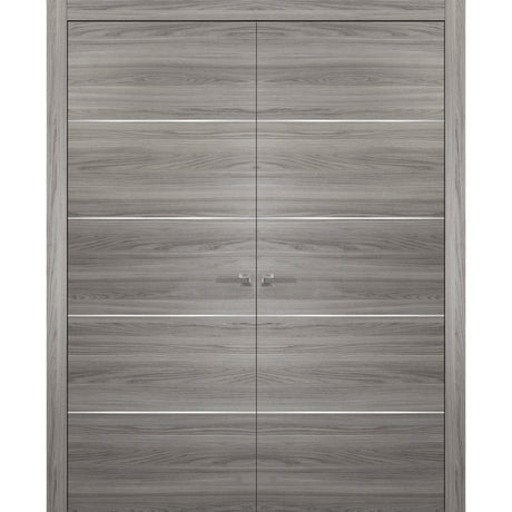 French Double Interior Doors with Hardware | Planum 0020 Ginger Ash | Panel Frame Trims | Bathroom Bedroom Interior Sturdy Door - BUILDMYPLACE