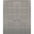 French Double Interior Doors with Hardware | Planum 0020 Grey Oak | Panel Frame Trims | Bathroom Bedroom Interior Sturdy Door - BUILDMYPLACE