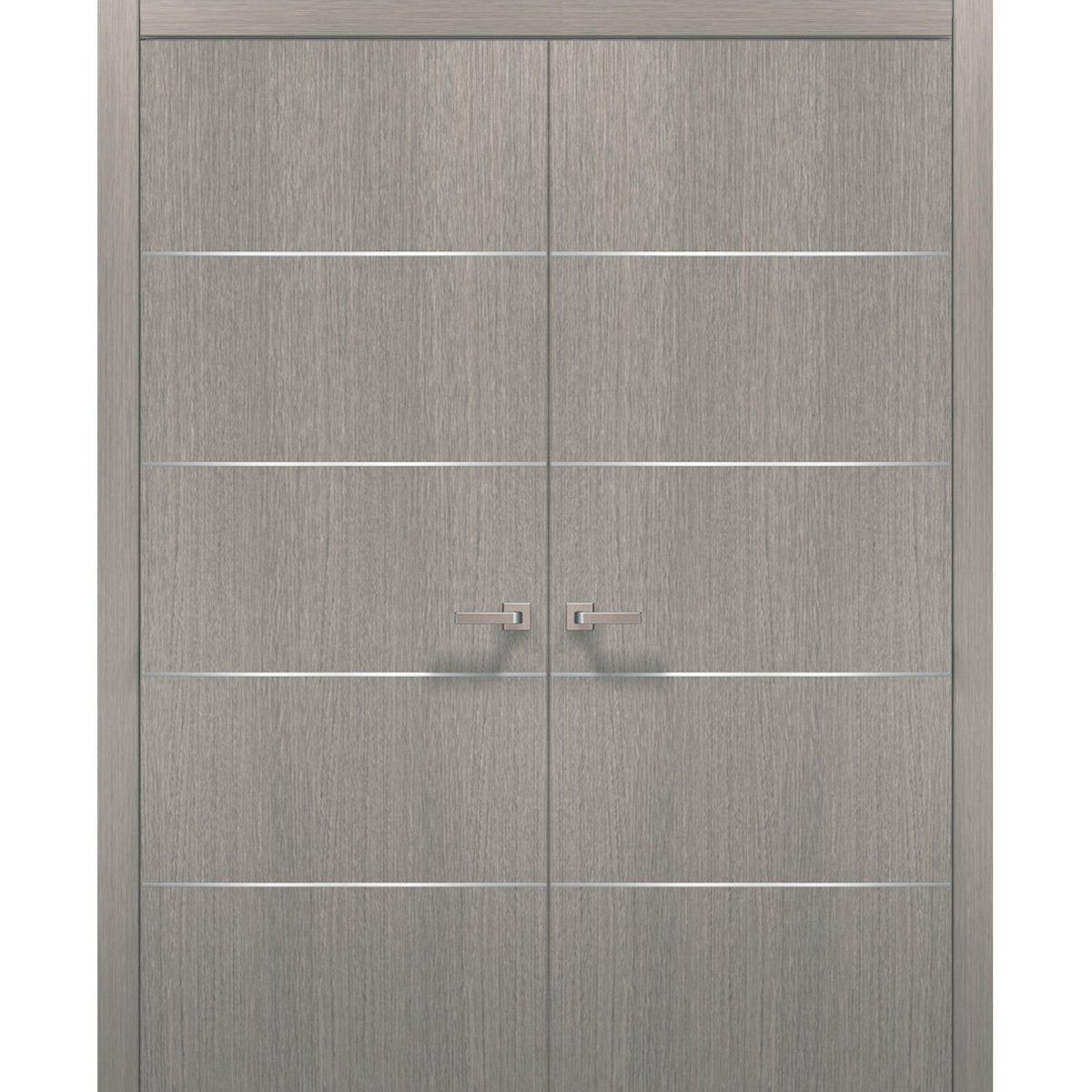 French Double Interior Doors with Hardware | Planum 0020 Grey Oak | Panel Frame Trims | Bathroom Bedroom Interior Sturdy Door - BUILDMYPLACE
