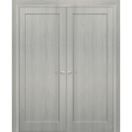 French Double Panel Doors with Hardware | Quadro 4111 Grey Ash | Panel Frame Trims | Bathroom Bedroom Interior Sturdy Door - BUILDMYPLACE