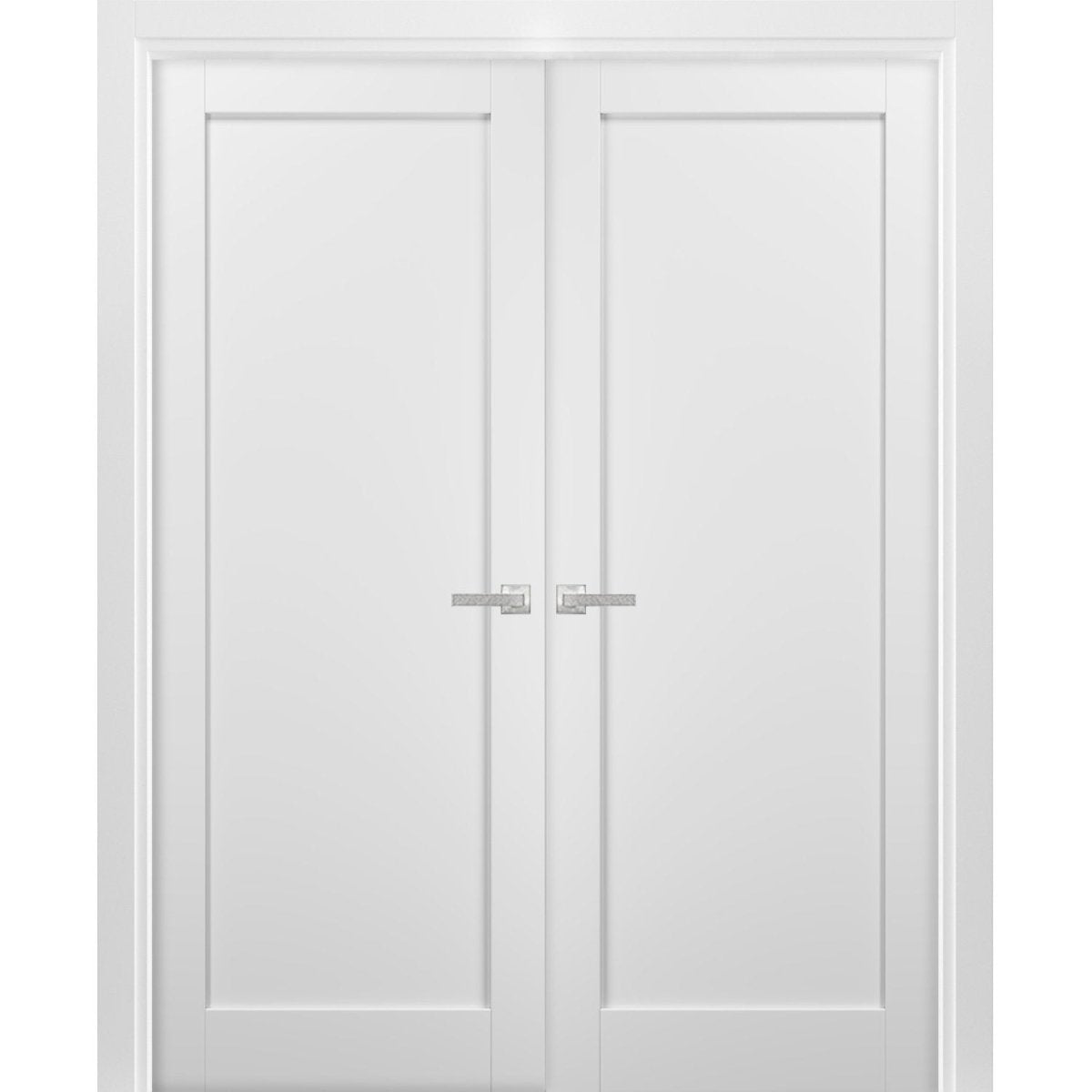 French Double Panel Doors with Hardware | Quadro 4111 White Silk | Panel Frame Trims | Bathroom Bedroom Interior Sturdy Door - BUILDMYPLACE