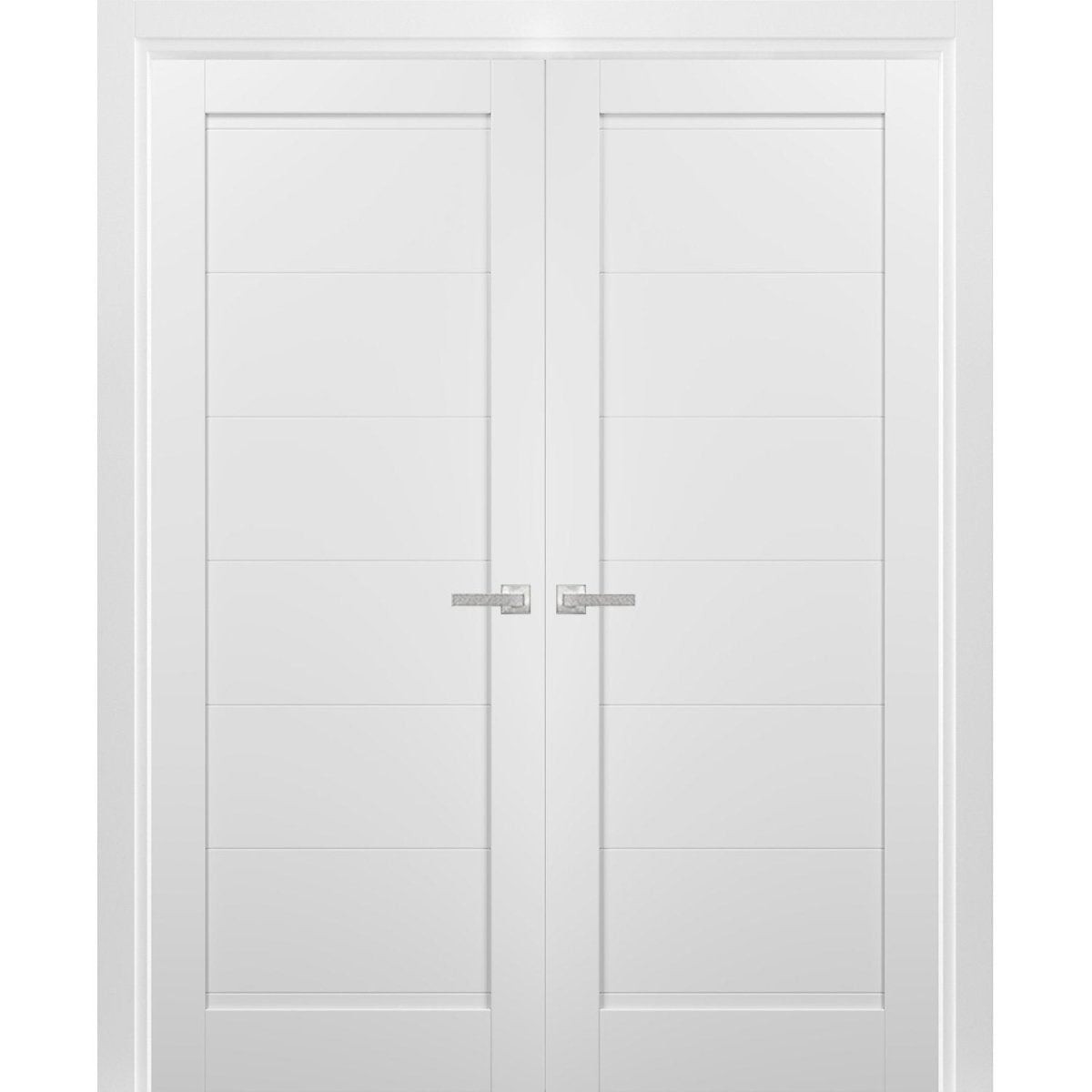 French Double Panel Doors with Hardware | Quadro 4115 White Silk | Panel Frame Trims | Bathroom Bedroom Interior Sturdy Door - BUILDMYPLACE