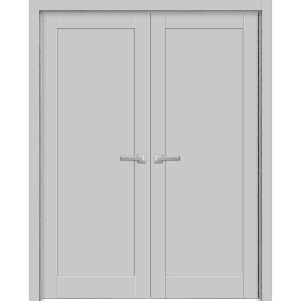 French Double Panel Lite Doors Hardware | Quadro 4111 Matte Grey | Panel Frame Trims | Bathroom Bedroom Interior Sturdy Door - BUILDMYPLACE