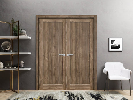 French Double Panel Lite Doors Hardware | Quadro 4111 Walnut | Panel Frame Trims | Bathroom Bedroom Interior Sturdy Door - BUILDMYPLACE