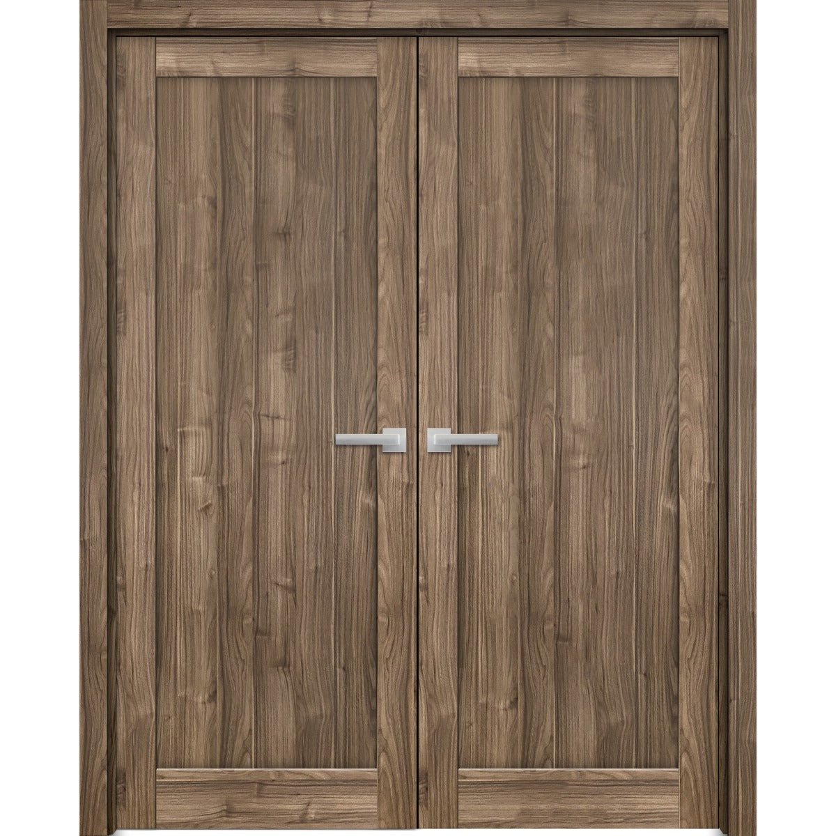 French Double Panel Lite Doors Hardware | Quadro 4111 Walnut | Panel Frame Trims | Bathroom Bedroom Interior Sturdy Door - BUILDMYPLACE
