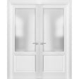 French Double Panel Lite Doors with Hardware | Lucia 22 White Silk with Frosted Opaque Glass | Panel Frame Trims | Bathroom Bedroom Interior Sturdy Door - BUILDMYPLACE