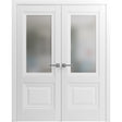 French Double Panel Lite Doors with Hardware | Lucia 8822 White Silk with Frosted Opaque Glass | Panel Frame Trims | Bathroom Bedroom Interior Sturdy Door - BUILDMYPLACE