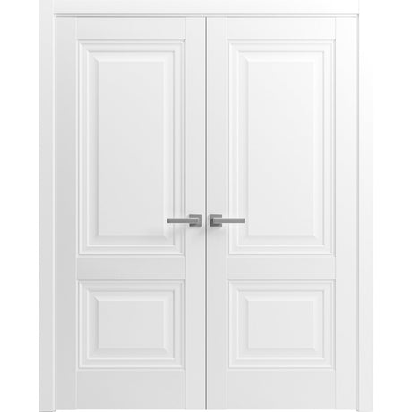French Double Panel Lite Doors with Hardware | Lucia 8831 White Silk| Panel Frame Trims | Bathroom Bedroom Interior Sturdy Door - BUILDMYPLACE
