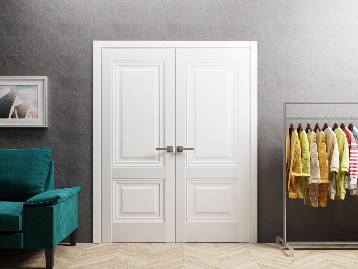 French Double Panel Lite Doors with Hardware | Lucia 8831 White Silk| Panel Frame Trims | Bathroom Bedroom Interior Sturdy Door - BUILDMYPLACE